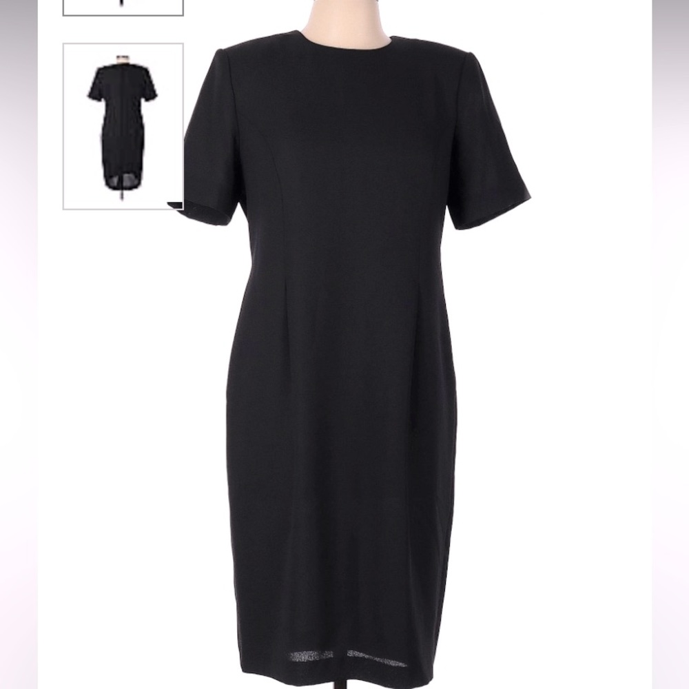 Lesley Fay women’s Petite black casual sheath crew neck dress, s/l plus 22WP